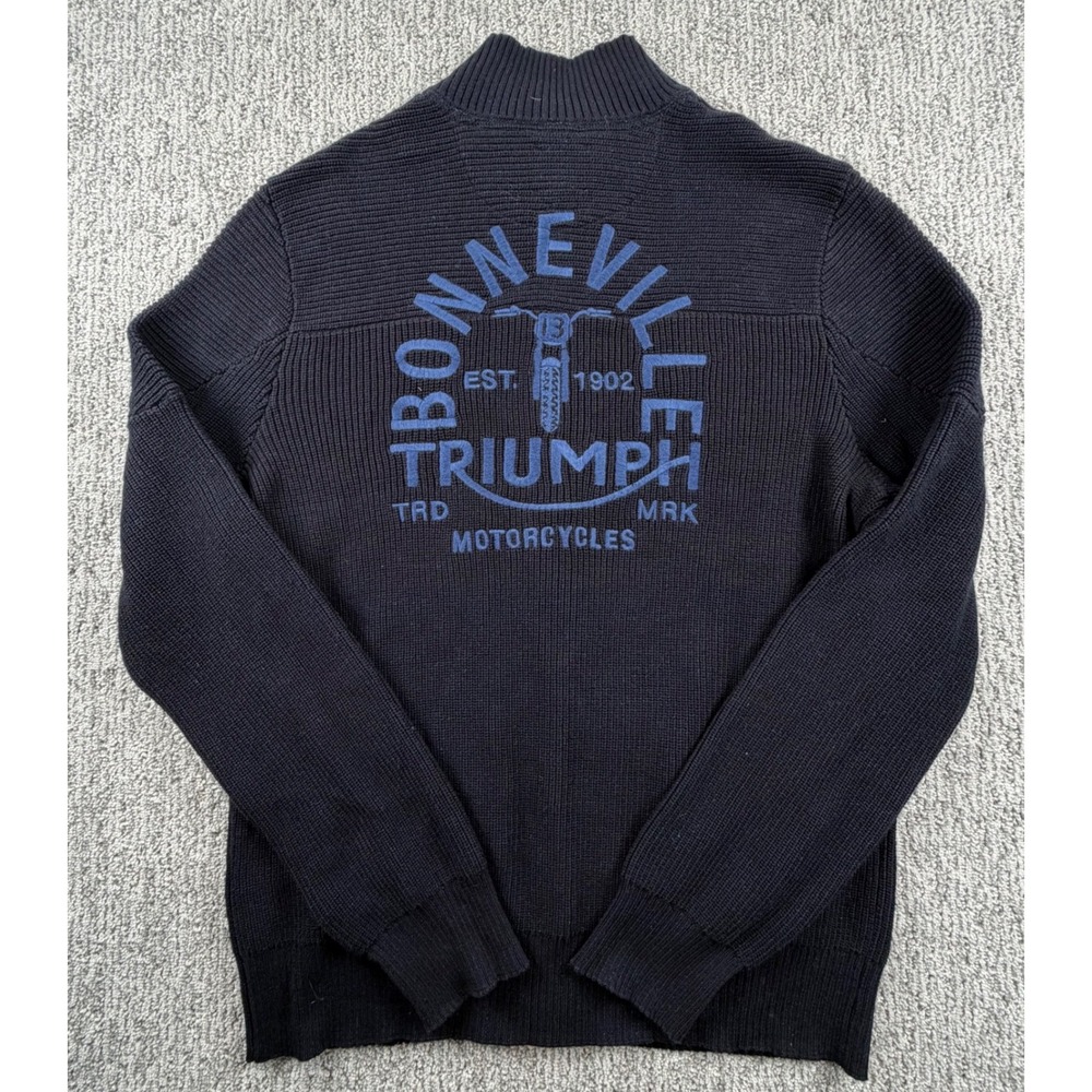 Lucky Brand Triumph Sweater Mens Large Blue Bonneville Full Zip Ribbed Cardigan